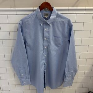 LL Bean Oxford Shirt Mens Large Blue Houndstooth Button Down Dress Shirt